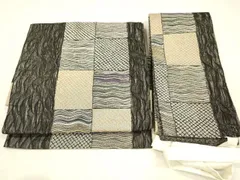 平和屋着物▽つけ帯　スリーシーズン　春夏秋　横段鹿の子文　黒地　金銀糸　正絹　逸品　DABB3955cm