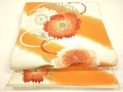 平和屋着物＊夏物　アンティーク　大正ロマン　八寸名古屋帯　駒刺繍　総手刺繍　結び紐花文　金銀彩　正絹　逸品　DABB3966cm