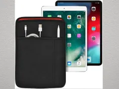 iPad 11インチ 10.9 10.5 10.2インチ Pro Air 用 JustFit ブラック レッド 未使用 ApplePencil 充電ケーブル等 収納 2つ ポケット付