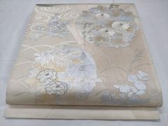 A5◇着物くつろぎ 夏物 扇面に花 銀糸 菊 萩 六通 正絹 薄物 絽 紗