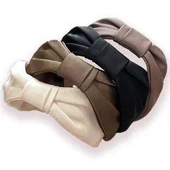 幅広 無地 蝶結び ヘアバンド 可愛い ヘアアクセサリー ワイド レディース 髪飾り シンプル 人気 痛くない リボン カジュアル まとめ髪 カチューシャ (ブラック) ワンサイズ