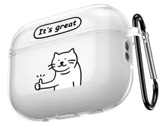 Pro2 ケース(2023/2022年モデル)クリア おしゃれ おもしろい かわいい 創意 猫 ネコ キャラクター デザイン シンプル エアーポッズ ケース AirPods オシャレ 分離式 透明 TPU 充電ケース カラビナ付き 耐衝撃 ワイヤレス充電対応