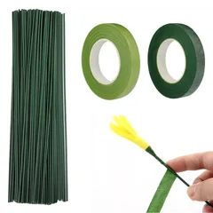 リース ワイヤー フローラテープ 100本入り フラワーワイヤー 緑 ?度?30cm 2巻入 フローラテープ ワイヤーアート 造花セット 花 フラワーアレンジメントキット DIY 手芸材料