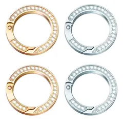 丸型 カバン飾り 鍵飾り キラキラ バッグチャーム ラインストーン DIY手作りアクセサリー ジュエリー作り カラビナ デコキット おしゃれ 人気 レディース キーリング 金色+銀色 サムコス 4個セット