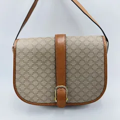CELINE（セリーヌ）マカダム ヴィンテージ ショルダーバッグ ベージュ系PVC×ブラウンレザー