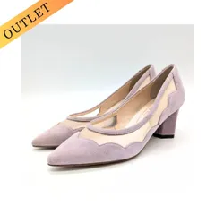 23.0cm/No.659/ V-SEVENTWELVETHIRTY/ヴィ セヴントゥエルブサーティ /フラワーカットチャンキーヒールパンプス （ライトパープルスエード）357050