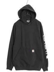 【お得なクーポン配布中!】 カーハート スウェット フード パーカー メンズ M / 袖 ロゴ プリント トレーナー 裏起毛 プルオーバー ミドルウェイト ゆったり ワーク 黒