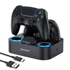 PS5 コントローラー 充電スタンド 急速充電 NEWDERY 2台同時充電可能 置くだけ充電可能 過充電防止 USB-Cケーブル付属 LED指示ランプ付き ブラック