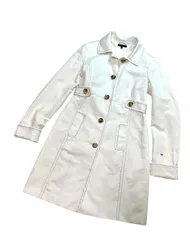 TOMMY HILFIGERトミーヒルフィガー コットンリネン トレンチコート 白 ステッチ S