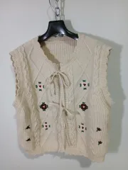アイボリー 花 刺繍 ニット ベスト