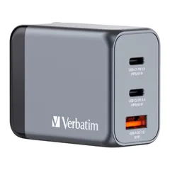 Verbatim(バーベイタム) 【本体質量約105g】PD65W対応 【海外使用対応】チャージャー AC充電器 USB x3ポート装備 (USB-C x2、USB-A x1)32201 次世代素材GaN採用 急速充電（PPS）対応 ACアダプター 新型GaN