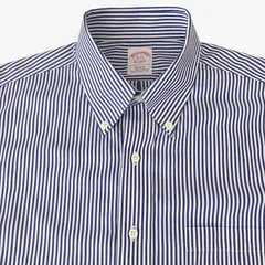 【16-33】Brooks Brothers(ブルックス・ブラザーズ) ノンアイロン ポロカラーシャツ  ブルー系 ストライプ スーピマコットン レギュラーフィット メンズXL相当