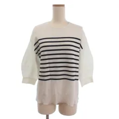 自由区 オンワード樫山 美品 ニット セーター 7分袖 クルーネック ボーダー 白 ホワイト 38 ■OOM