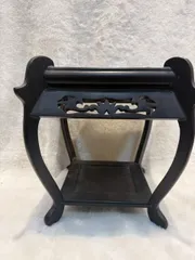 唐木 黒檀 高花台 飾台 四方 香炉台 盆栽台 猫足 透かし彫り 煎茶道具 二段飾り 家具
