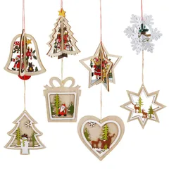 飾り 飾り 木製 ストラップ オーナメント 3D 立体 8デザイン オーナメント デコレーション ドロップ クリスマスツリー サンタ 雪の結晶 鹿 クリスマス 8個入れ 装飾 LEMESO 飾り付け 紐付き