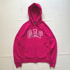 archive　アーカイブ古着　GAP　ギャップ　短丈フルジップアップパーカー　ブルゾン　薄手スウェット生地　パッションピンク　デカロゴワッペン　ラグランスリーブ　首元ヒモ　M　Y2K　平成ギャル　フェアリーグランジ　big logo zip-up parka