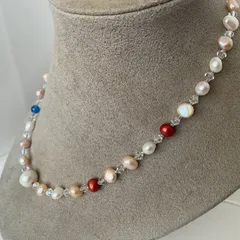 パールネックレス★淡水本真珠★スワロスキー★ハンドメイド★ファッション★デザイン★ネックレス