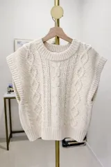 ハイクオリティ特価 アイボリー ケーブル編み ニット ベスト