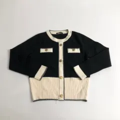 ブラック/アイボリー バイカラー GOLDボタン カーディガン