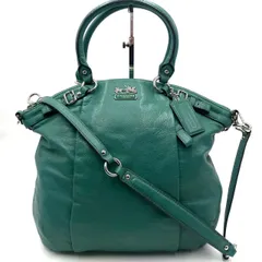 極美品● COACH コーチ マディソン 2way ハンドバッグ ショルダーバッグ ロゴ 金具 グリーン レザー
