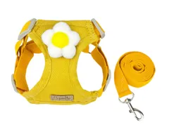 新品 花型 イエローコットン ハーネス リードセット 小型犬 ねこ S かわいい スマイル曇リードセット  可愛い ハーネス 犬用ハーネス  中型犬 おしゃれ  脱げない 胴輪   はーねす 首輪 子犬 超小型犬 成犬 いぬ イヌ ワンチャン ネコ ねこ