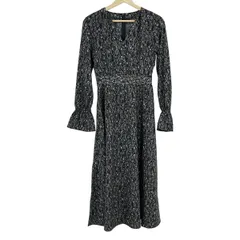 FRAY I.D(フレイアイディー) ワンピース レディース美品  - 黒×グレー×ブルー Vネック/長袖/ロング/花柄