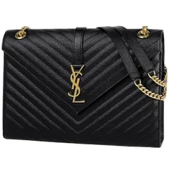イヴ・サンローラン YVES SAINT LAURENT ロゴ チェーン ショルダーバッグ レザー ブラック 487198 レディース 【中古】