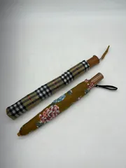 折り畳み傘　2点セット　まとめ売り　95cm　93cm　ナイロン　SUN KING　LIFEY MARK　傘　雨具　雨　チェック柄　花柄　チェック　花　昭和レトロ　昭和　レトロ