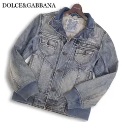 DOLCE＆GABBANA ドルチェ＆ガッバーナ 通年 ダメージ&リペア加工★ リブ切替 デニム ジャケット Gジャン Sz.48 メンズ
