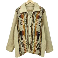 ユーズドフルギ USED古着 vintage アニマル柄 刺繍 ロングスリーブ ニットシャツ カーディガン メンズ 表記無 