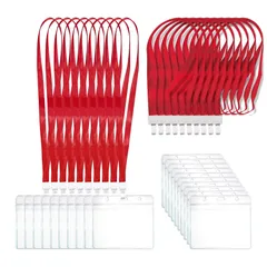 首掛け 名札ホルダー ネックストラップ名札 スタッフ 社員証 名刺 展示会 IDカードホルダー パス ソフトケース 入れ 防水 ネームホルダー 透明 横型 20枚 レッド