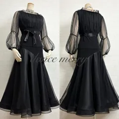 ★送料無料★新品　豪華　社交ダンス　ツーピース　セットアップ　黒　パーティ　ワルツ　ミニデモ　衣装　2055　トップス　スカート