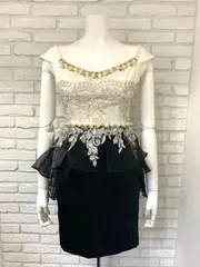 593 ROBE de FLEURS Glossy ローブドフルールグロッシー キャバクラ ドレス ミニ ビジュー レース オフショル サテン キャバドレス M