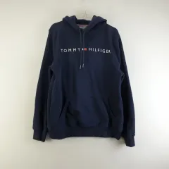 Tommy Hilfiger トミーヒルフィガー メンズM ネイビー ロゴ フーディー Tシャツ L9249
