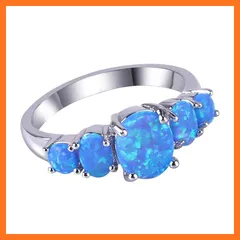 【新品】 KELITCHオーパル指輪10月誕生石リングシルバー天然石オリジナル専用BOX収納ポーチブルー14号 0