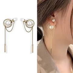 ピアス レディース パール 揺れる バックキャッチ ロング チェーン ダブルパール バー スティック 2連風 イミテーションパール スタッドピアス 大ぶり 18kコーティング ゴールド 上品 華奢 大人可愛い 結婚式 パーティー 韓国 ファッション 送料無料