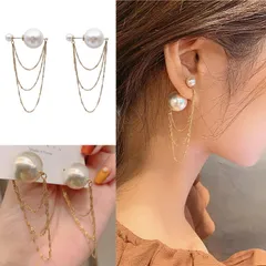 ピアス レディース パール 揺れる バックキャッチ ダブルパール ロング チェーン 3連 大ぶり イミテーションパール スタッドピアス ゴールド 上品 華奢 大人可愛い 結婚式 パーティー 二次会 お呼ばれ 韓国 ファッション プレゼント ギフト 送料無料