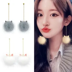 ピアス レディース ミンクファー リアルファー 猫耳 ねこ ネコ ファー ボール 揺れる 大ぶり ロング ポンポン ふわふわ もこもこ シルバー925 ポスト 金属アレルギー対応 秋冬 おしゃれ かわいい 大人 プレゼント ギフト 送料無料