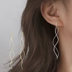 アメリカンピアス レディース 揺れる ウェーブ ロング チェーン スパイラル ひねり 螺旋 シンプル 華奢 上品 大人可愛い おしゃれ オフィス 通勤 通学 結婚式 パーティー シルバー プラチナ ゴールド 金属アレルギー対応 プレゼント ギフト 送料無料