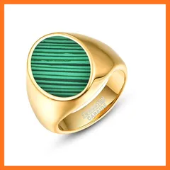 【新品】 [ヴァッキ] ジュエリー 指輪メンズ 男女兼用 メンズリング アクセサリー タングステン 金メッキ マラカイトリング ターコイズ指輪 おしゃれ 印台指輪 アンティーク風 1