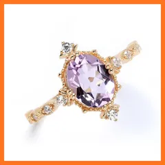 【新品】 [Richight] レトロ風 オーバルカット アメジスト Silver 925 細身リング、天然石 シンプル Amethyst & Zircon ウェーブパターン 純銀指輪、2月の誕生石 1