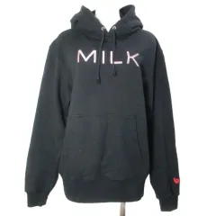 ミルク MILK ロゴ刺繍 パーカー プルオーバー 長袖 ハート 裏毛 黒 ブラック /Xのサムネイル