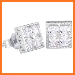 【新品】 KRKC&CO ジルコニア ピアス レディース メンズピアス 大粒CZ シルバー925 金属アレルギー対応 両耳 14Kゴールドメッキ 18G スタッドピアス 一粒 4本爪 キラキラ 男女兼用 アクセサリー 誕生日 記念日 プレゼント (スクエア 0