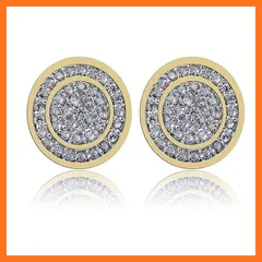 【新品】 Rockyu ピアス メンズ ブランド シルバー ゴールド ジルコニア CZダイヤピアス キラキラ 豪華 円形 スタッドピアス 両耳 軟骨イヤリング 男女兼用 ヒップホップ風 カッコいい アクセサリー (金色) 1