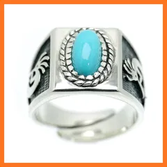 【新品】 [シルバーワン] シルバー925 ターコイズ ココペリ スクウェア リング メンズ m3 フリーサイズ カボションカット 1
