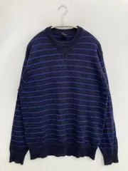 GAP ニット/セーター M ネイビー ウール・ニット ボーダー柄 ミドル丈 長袖 クルーネック(丸首)