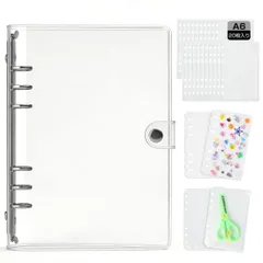 J.K.T 透明シール帳 バインダー A6サイズ 貼ってはがせる 【リフィル×20枚 台紙×2枚 チャックポケット×2枚】 女の子 可愛い A6台紙付き シールちょう帳 透明 プリクラ 推し活 カード収納ファイル 6穴 PVCソフトカバー 防水防塵 衝撃から守