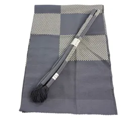 【美品】 和装セット 優品 帯締め帯揚げ2点セット 丸くげ 市松 灰色 正絹 和装小物  【中古】