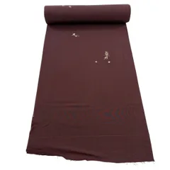 反物 秀品 小紋 草花 刺繍 金糸 茶紫 正絹 【中古】