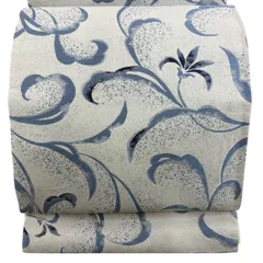 袋帯 優品 花唐草 青灰色 六通 化繊 【中古】